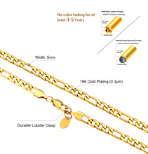 Load image into Gallery viewer, 18K Gold Plated Link Stainless Steel Figaro Rope Cuban Chain Necklace Mens Chains
