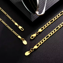 Load image into Gallery viewer, 18K Gold Plated Link Stainless Steel Figaro Rope Cuban Chain Necklace Mens Chains
