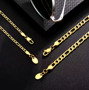 18K Gold Plated Link Stainless Steel Figaro Rope Cuban Chain Necklace Mens Chains