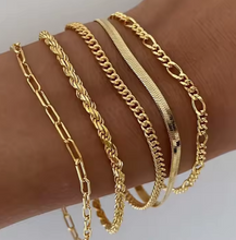 Load image into Gallery viewer, 5 Piece Gold Plated Cuban Chain Bracelet Set For Women
