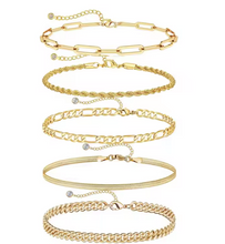 Load image into Gallery viewer, 5 Piece Gold Plated Cuban Chain Bracelet Set For Women
