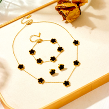 Load image into Gallery viewer, Five Leaf Clover Necklace Bracelet Earrings 18K Gold Plated Jewelry Set
