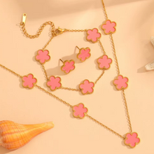 Load image into Gallery viewer, Five Leaf Clover Necklace Bracelet Earrings 18K Gold Plated Jewelry Set
