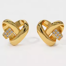 Load image into Gallery viewer, Baroque Brass 18k Real Gold Plated Patchwork With Zirconia Geometric Heart Earrings
