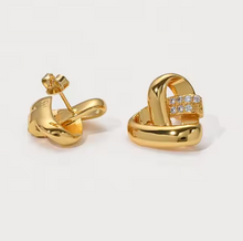 Load image into Gallery viewer, Baroque Brass 18k Real Gold Plated Patchwork With Zirconia Geometric Heart Earrings
