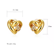 Load image into Gallery viewer, Baroque Brass 18k Real Gold Plated Patchwork With Zirconia Geometric Heart Earrings
