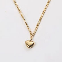 Load image into Gallery viewer, 18K Gold Plated Stainless Steel Heart Pendant Necklace With Figaro Chain
