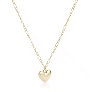 18K Gold Plated Stainless Steel Heart Pendant Necklace With Figaro Chain