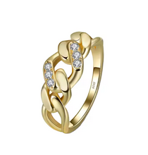 Load image into Gallery viewer, 925 Sterling Silver Rings 14K Gold Plated CZ Zircon Diamond Cuban Link Ring
