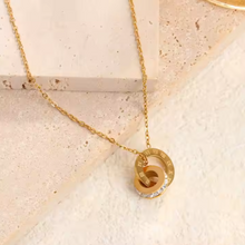 Load image into Gallery viewer, Stainless Steel Gold Roman Numerals Double Circle Initial Necklace
