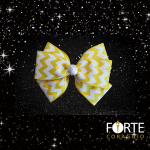 Yellow and White Chevron Hair Bow for Girls