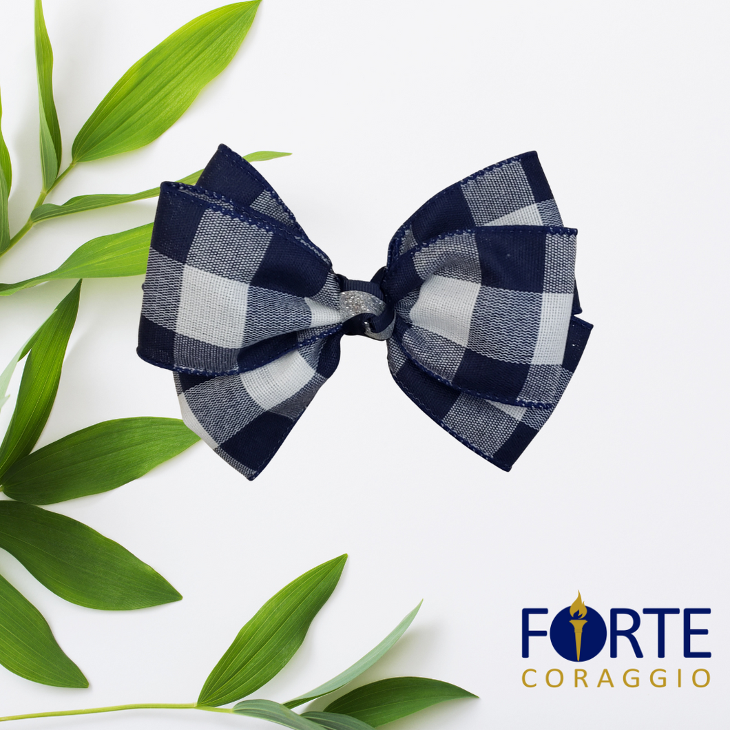 Navy Blue, White and Silver Hair Bow